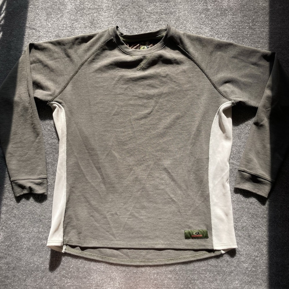 Mossy Oak Thermal Shirt Mens XL Green Waffle Knit Hunting Camo Base Layer